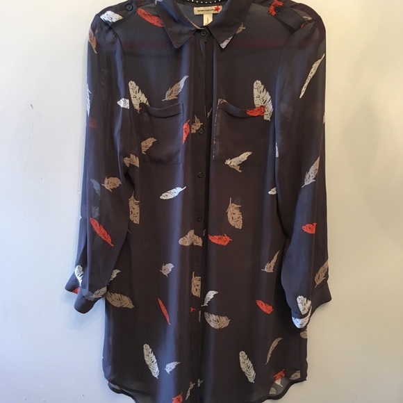 Old Navy Gray Chiffon Feather Shirtdress Large - Picture 2 of 3